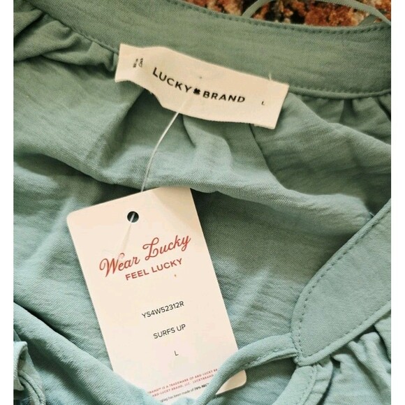 Lucky Brand Womens Teal Floral Long Sleeve Midi Dress Sz L Fall Boho Peasant NWT - Picture 2 of 7